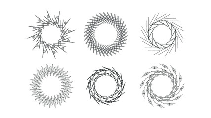 Set Abstract Collection Starburst Sunburst Sunset Black Line Doodle Design Elements Bursting Rays Sunrise Light Radiant Spark Vector Design Style