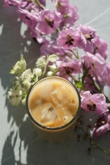 Iced coffee with ice in a tall glass