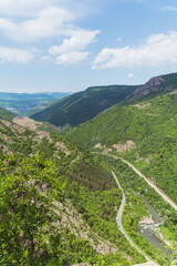 Fototapeta na wymiar Aerial View of Train Railway in the Summer Mountain . Bov Village ,Iskar Gorge ,Bulgaria