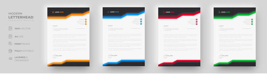 corporate modern letterhead design template with yellow, blue, green and red color. creative modern letter head design template for your project. letterhead, letter head, simple letterhead design.