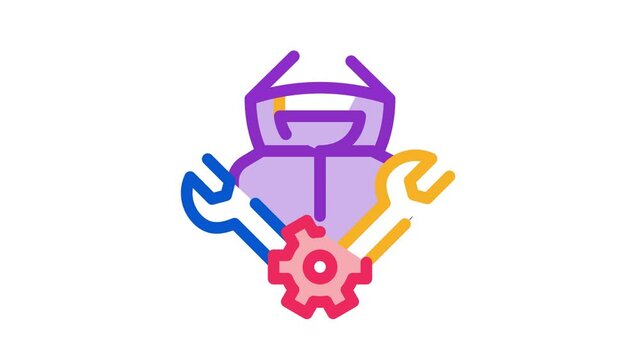 Worker Car Repair Icon Animation. color Worker Car Repair animated icon on white background
