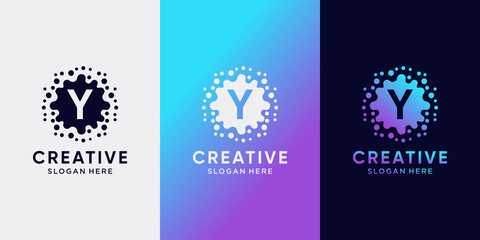 Creative monogram molecule logo design with initial letter Y and dot concept. Logo icon for business company and personal