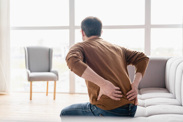 Pain in back spine vertebrae problems, sedentary lifestyle. Healthcare and medicine. Massage and...