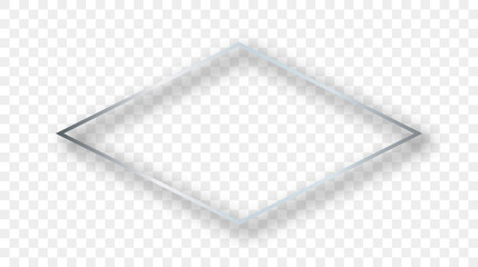 Silver glowing rhombus shape frame with shadow