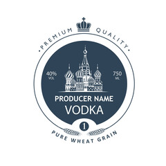 template vodka label with Basil Cathedral in retro style