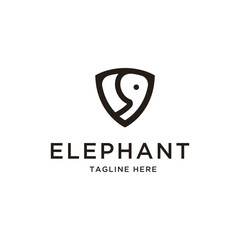 Abstract elephant and shield Logo. Black color isolated on White Background. Usable for Business and Branding Logos. Flat Vector Logo Design Template Element.