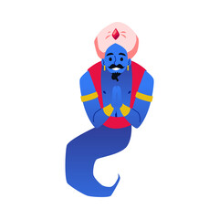 Fairy tale obliging arabian genie character, flat vector illustration isolated.