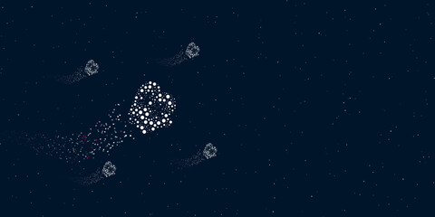 Obraz na płótnie Canvas A mittens symbol filled with dots flies through the stars leaving a trail behind. Four small symbols around. Empty space for text on the right. Vector illustration on dark blue background with stars