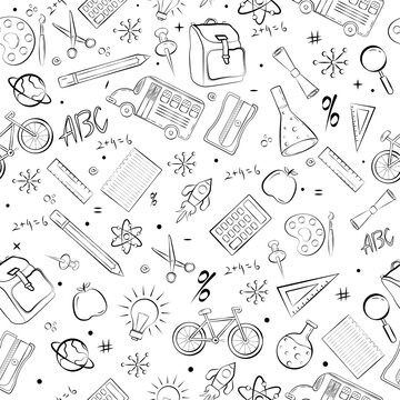 back to school vector seamless black and white pattern for multipurpose use in your project