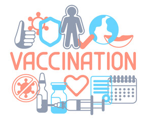 Vaccination concept background with vaccine icons. Immunization items. Health care and protection from virus.