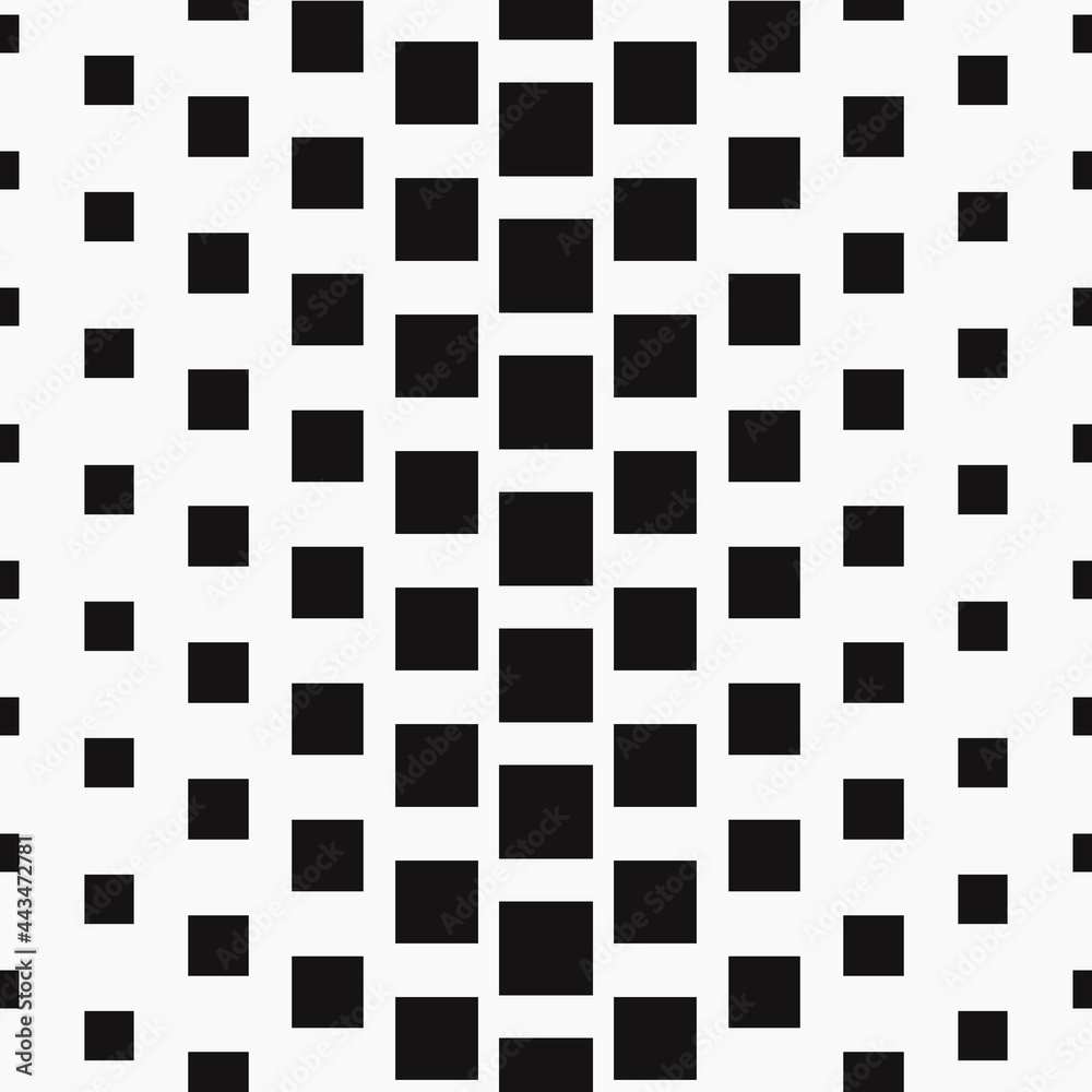 Poster Gradient squares. White background and black squares. Simple square pattern from small to large size.