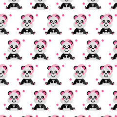 Cute seamless pattern little panda design on white background