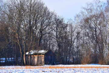 Stara stodoła w zimowym słońcu