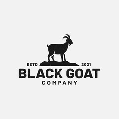 Black Goat Sheep Silhouette for Hunting Outdoor Zoo Farm Cattle Livestock Butchery Shop Community Business Brand in Vintage Retro Hipster Grunge Old Style Logo Design Template