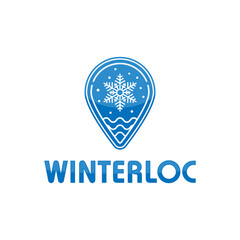 Winter Snow Location Pin Logo Design Template. a pin with snowflake can mean winter, a place with cold weather, and a snowy tourist spot.