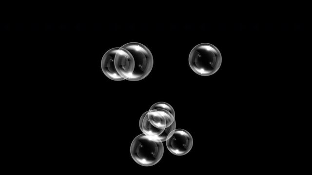 Animation of realistic soap bubbles. Bursting bubbles. Realistic soap bubble, glare. Powder, soap, detergent. 4K video.