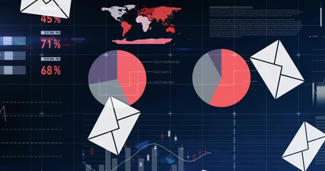 Animation of envelopes over statistics and data processing - Powered by Adobe