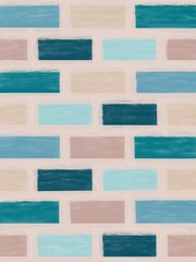 Fototapeta premium Abstract geometric background with bricks and stripes. Blue and beige colors. Hand drawn.