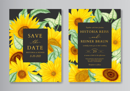Elegant watercolor sunflower wedding invitation card set