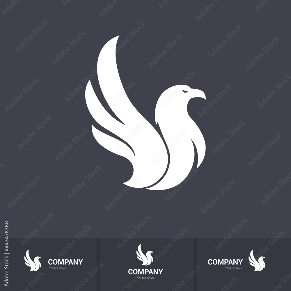 Wall mural Simple Eagle Icon for Mascot Logo Template on Dark Background. Bird Silhouette Logo. Abstract Minimalistic illustration Flying Fowl