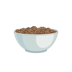 Vector Soba Noodles Illustration, Noodles in White Bowl Isolated on White Background.
