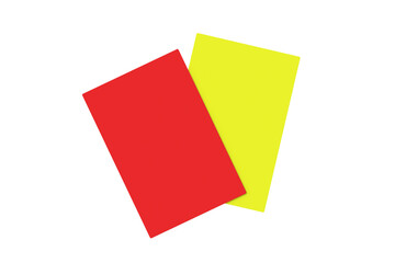 Yellow and red cards for playing soccer isolated on white background. Top view. 3d render