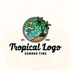 Premium Vintage logo monoline tropical summer wave logo nature 1