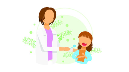 Abstract Flat Woman Dentist And Girl Child Patient With Open Mouth Cartoon People Character Concept Illustration Vector Design Style With Tooth Check And Dentistry Stomatological Clinic