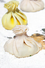 Khinkali dumplings Georgian cuisine khinkal stuffed meat or vegetables healthy food meal snack copy space food background rustic 