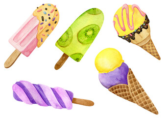 watercolor ice cream summer set