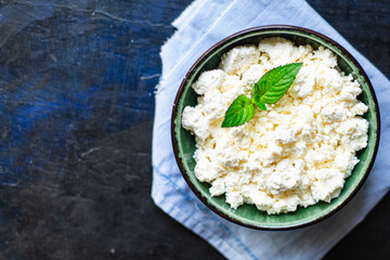 cottage cheese cow or sheep milk on the table healthy food meal copy space food background rustic top view  