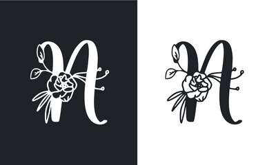  
Simple luxury design concept floral leaves with letter N logo design template
