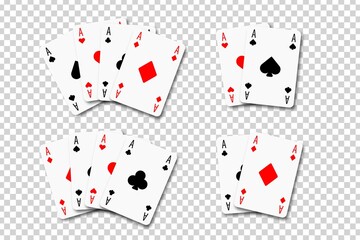 Vector set of realistic isolated Aces playing cards on the transparent background. Concept of poker and casino.