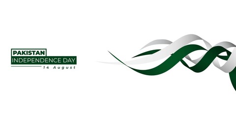 Pakistan Independence Day with simple flying ribbon design. - obrazy, fototapety, plakaty