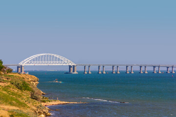 Fototapeta premium landscape with the black sea coast with a view of the Crimean bridge