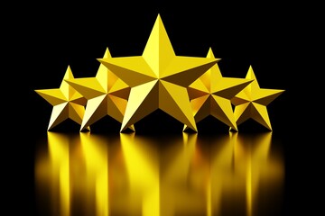 Fototapeta premium Five golden stars on black background, product or service quality rating symbol concept