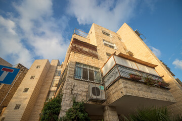 jerusalem-israel, 04-10-2020. Sukkah on the balcony of a building in Jerusalem on Sukkot