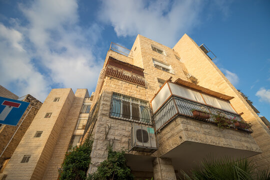 jerusalem-israel, 04-10-2020. Sukkah on the balcony of a building in Jerusalem on Sukkot