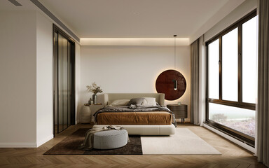 3d render of hotel room, bedroom