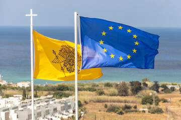Flags of the European Union and the Cypriot Orthodox Church