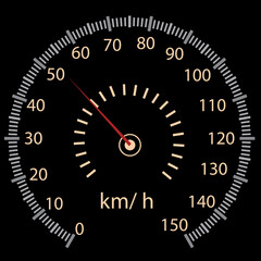 Speedometer of car. Fast speed on dashboard. tachometer and gauge of kilometer or mile. Auto panel with dial of instrument 
