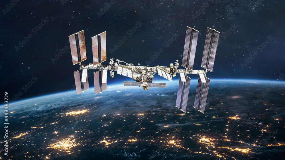 Aufkleber iss station on orbit of the earth planet. view from outer space. international space station. earth 