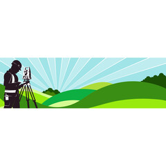 Surveyor in the field with surveying instrument banner