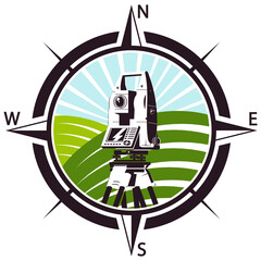 Symbol for a surveyor for conducting survey cartographic and geodetic works - obrazy, fototapety, plakaty
