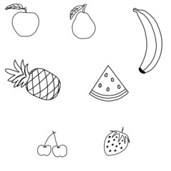 food, fruit, illustration, icon, isolated, vector, symbol, white, drawing, sweet, set, taco, graphic, art, pattern, abstract, fish, icons, cartoon, design, apple, green, orange, strawberry, nature