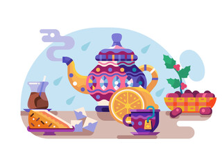 Arabic Tea Break Concept with Oriental Kettle