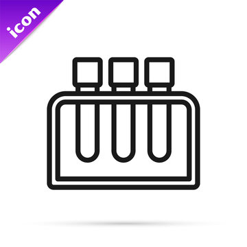Black line Test tube and flask chemical laboratory test icon isolated on white background. Laboratory glassware sign. Vector
