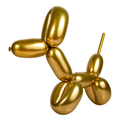 Gold bright balloon dog isolated on the white background