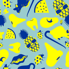 Trendy pattern seamless. Pineapple and ear. Nose and mouse. Summer background