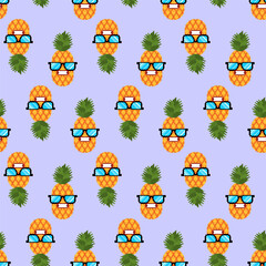 Pineapple cool with glasses pixel art pattern seamless. 8 bit background